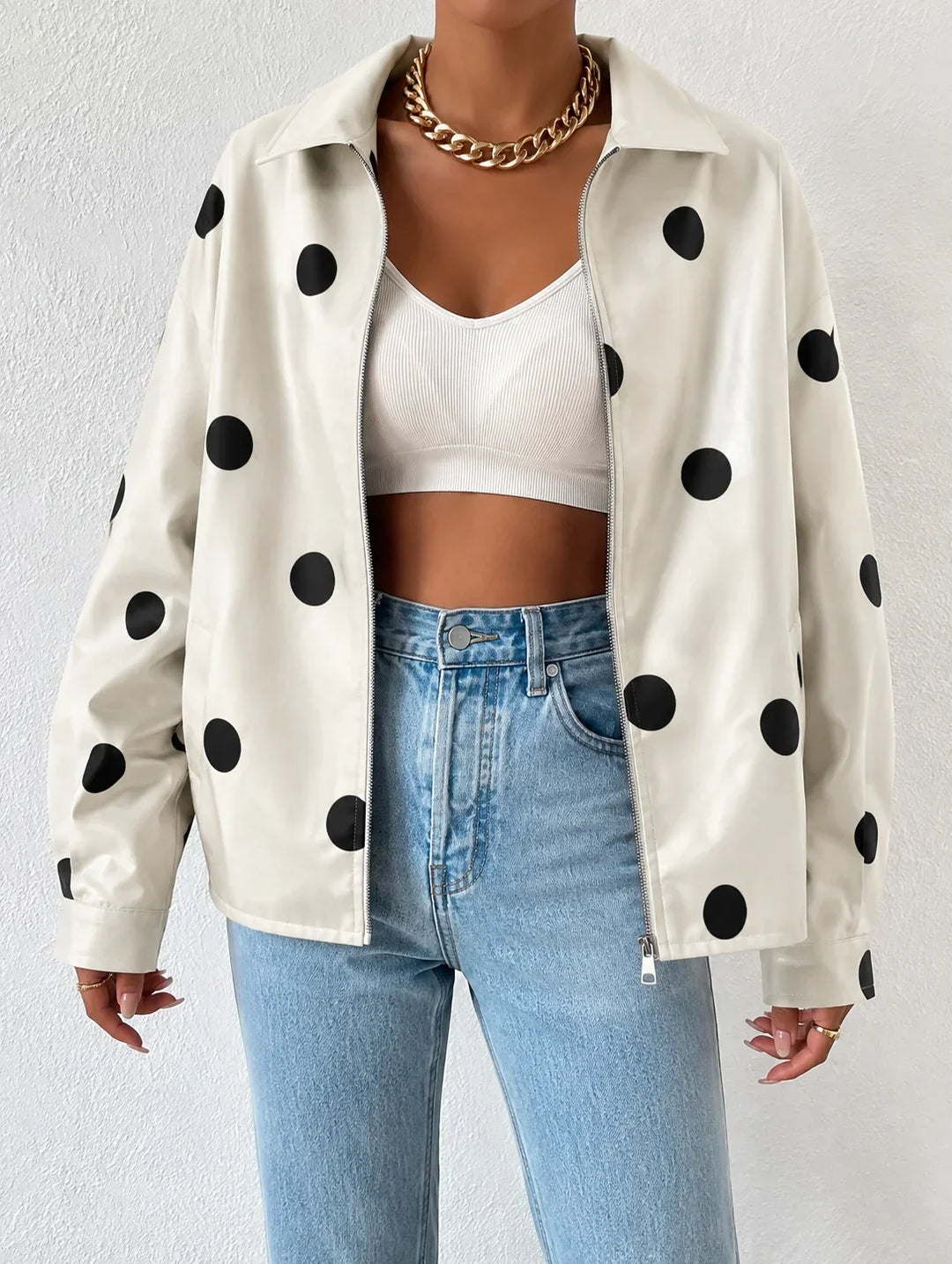 Women's Oversized Leather Jacket – Drop Shoulder & Spread Collar