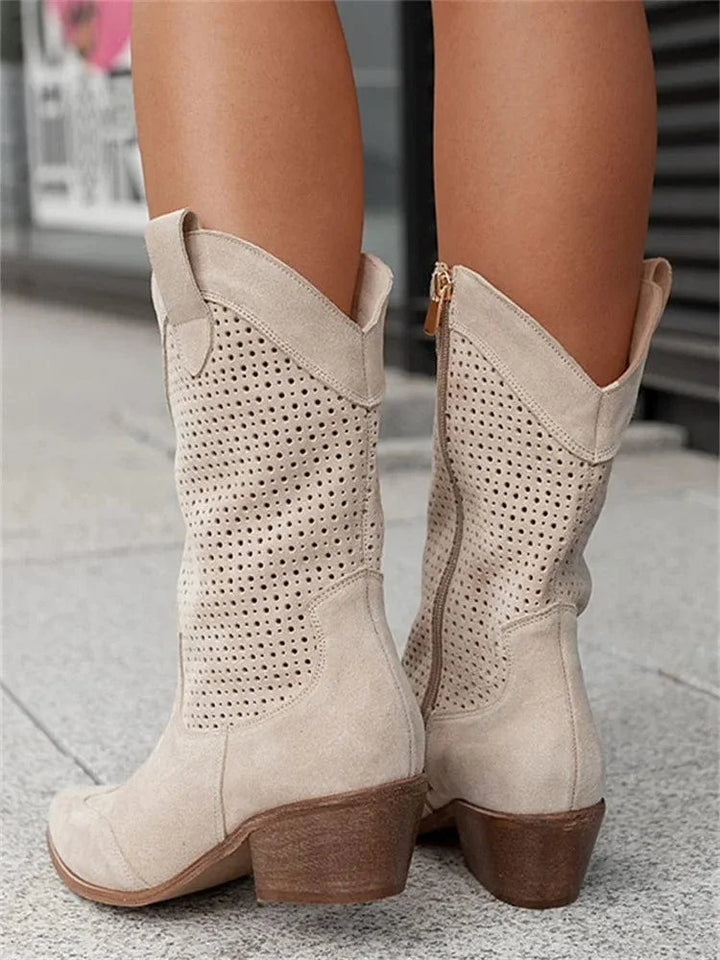 Women's Perforated Block Heel Cowboy Boots