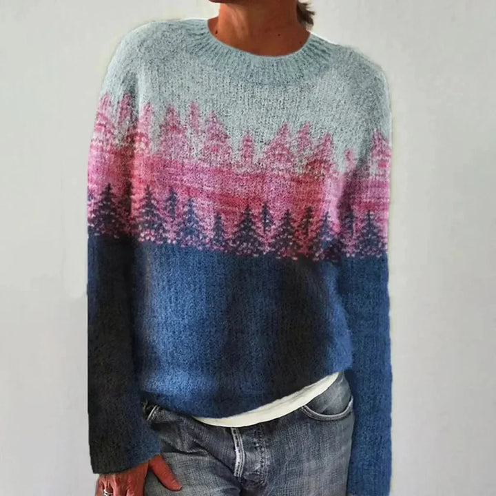 Women's Colorful Fair Isle Pattern Knit Sweater – Boat Neck And Long Sleeves