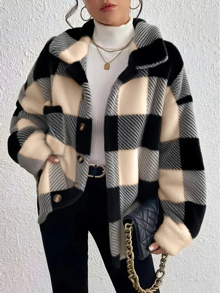 Women's Plaid Oversized Button-Up Fluffy Jacket