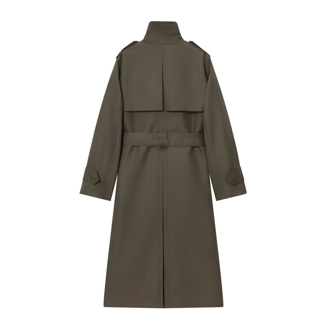 Women's Long Double Breasted Belted Trench Coat