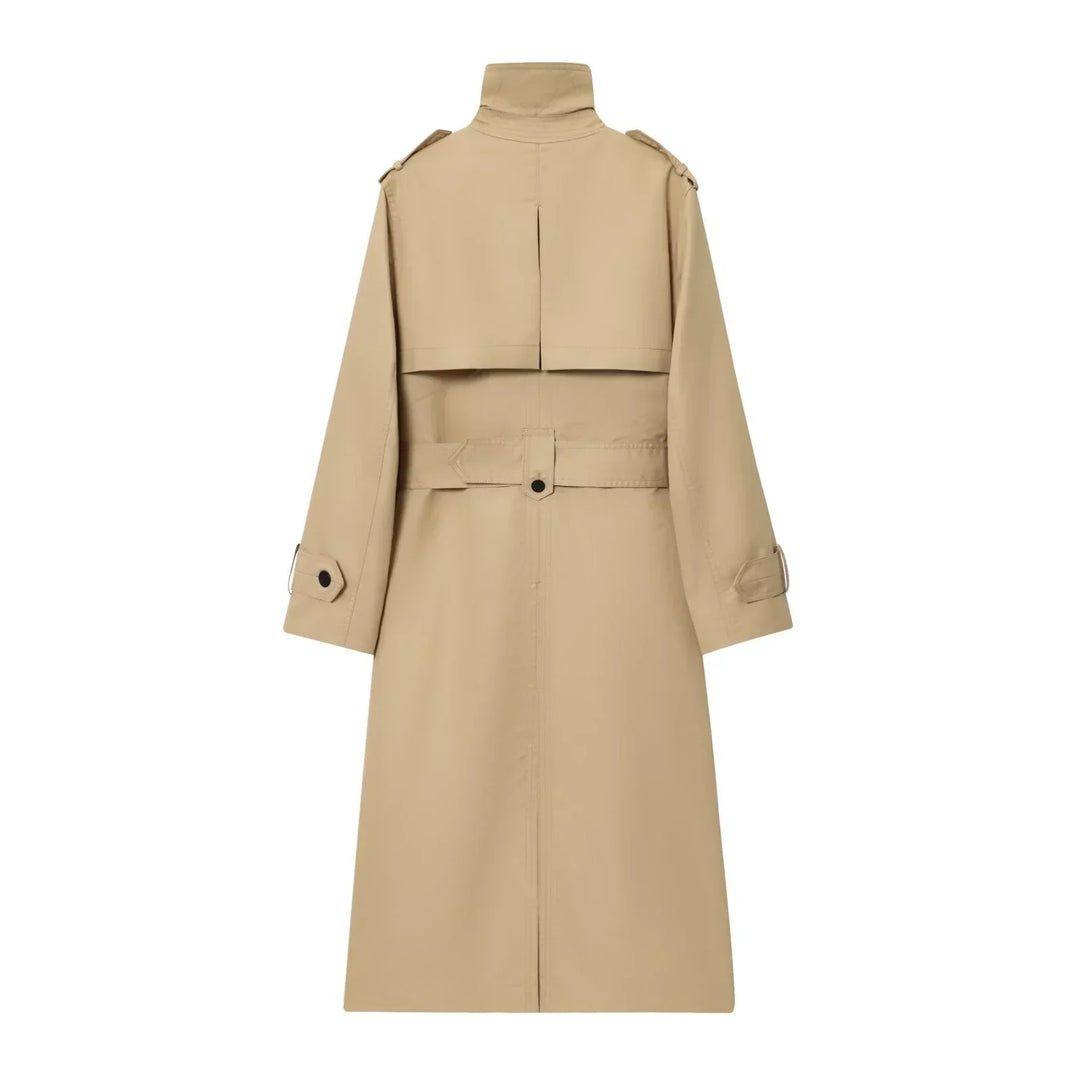 Women's Long Double Breasted Belted Trench Coat