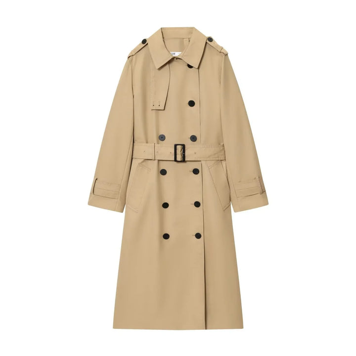 Women's Long Double Breasted Belted Trench Coat