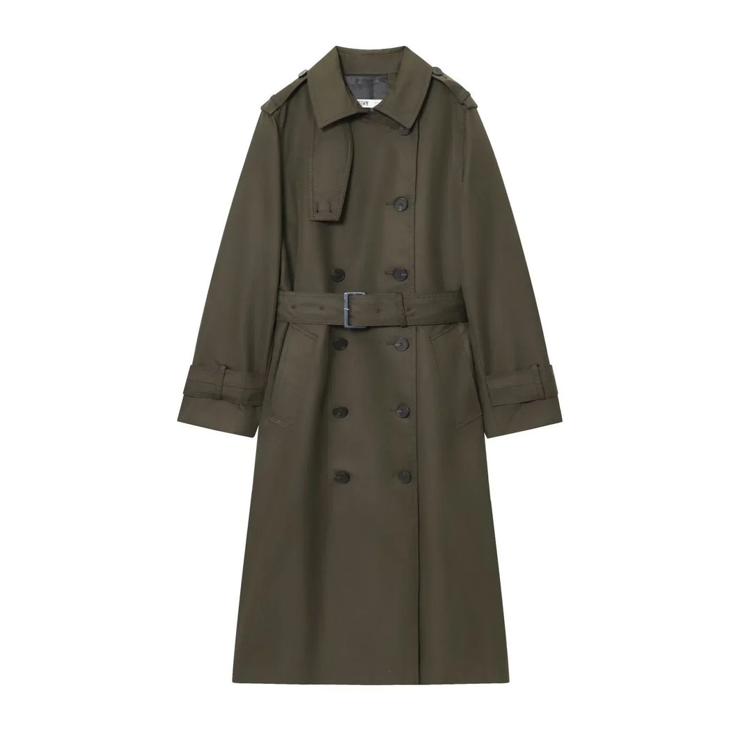 Women's Long Double Breasted Belted Trench Coat