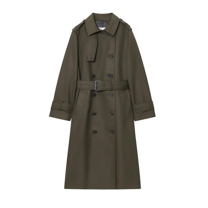 Women's Long Double Breasted Belted Trench Coat