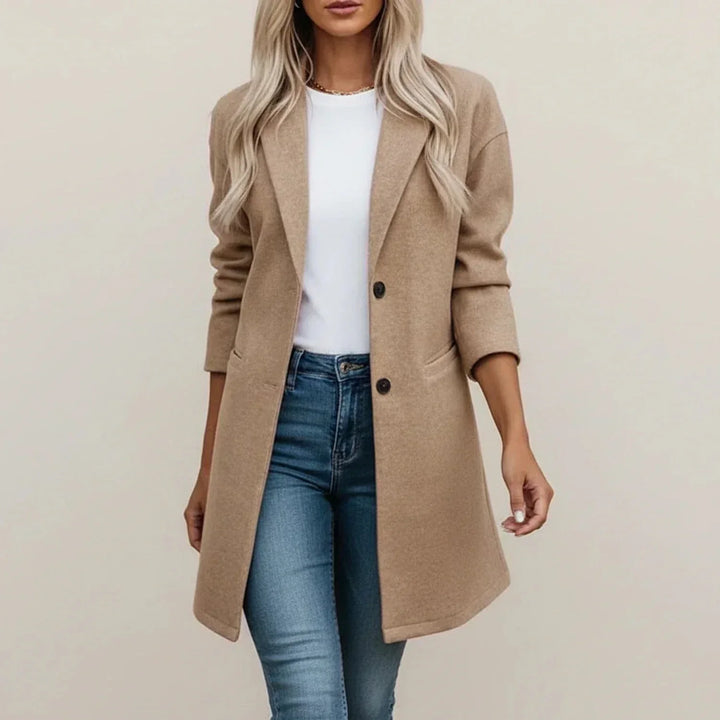 Women's Polished Long Blazer – Wide Collar And Front Pockets