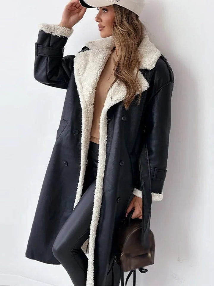 Women's Coat – Long Faux Shearling Suede Belted Winter