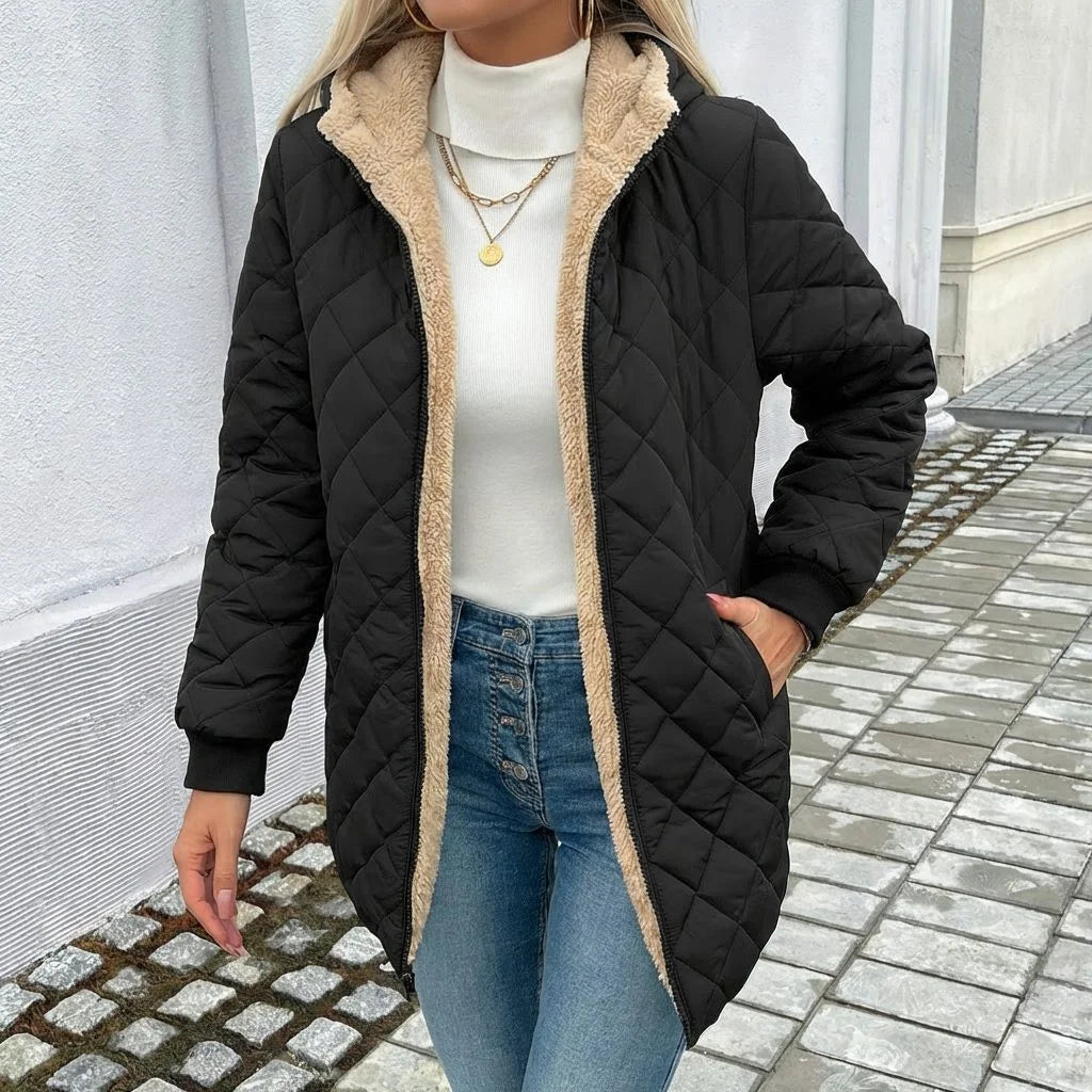 Women's Quilted Longline Puffer Coat – Hood
