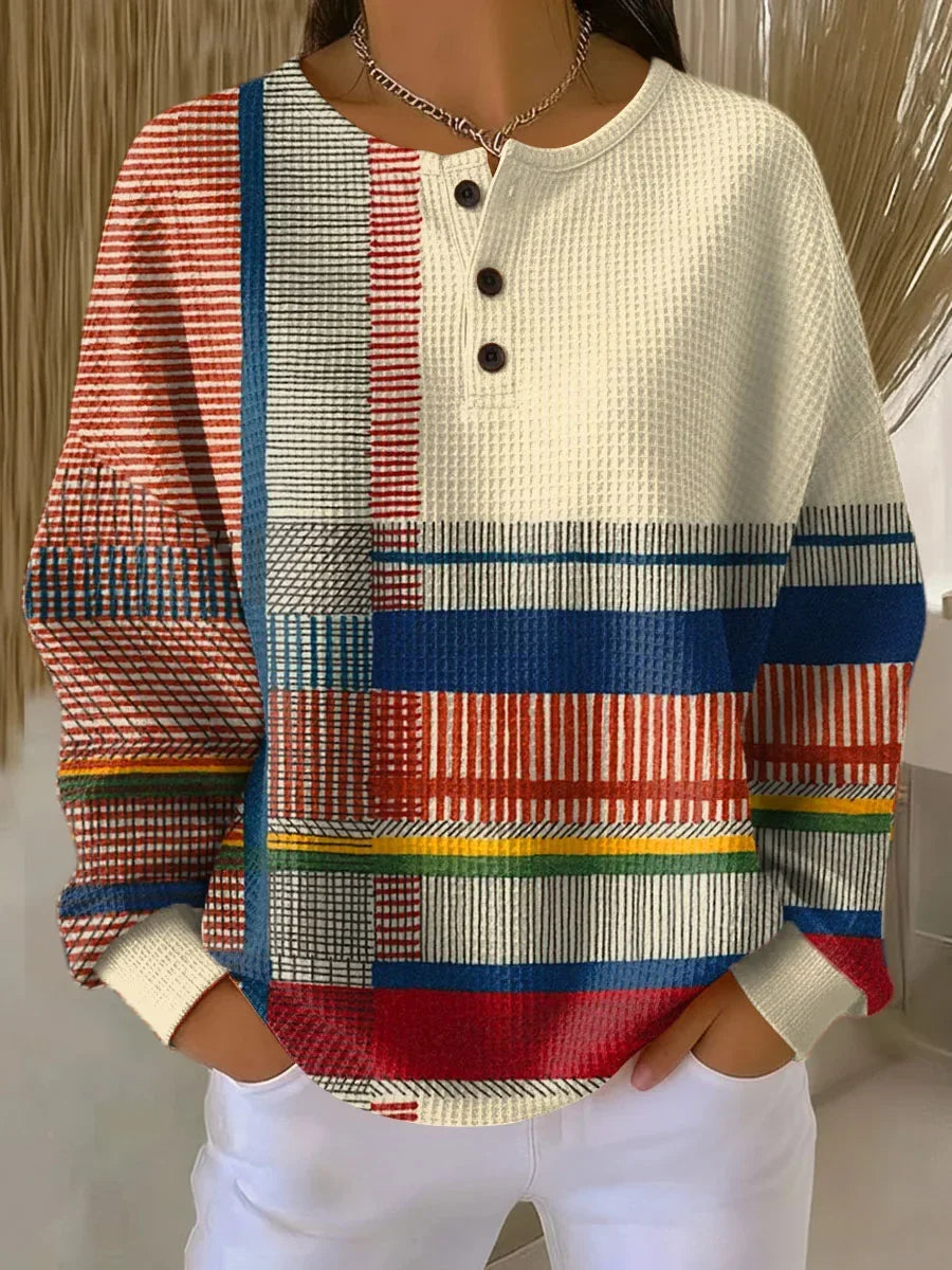 Women's Knit Button-Front Crew Neck Jumper – Waffle