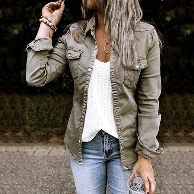 Women's Raw Hem Relaxed Fit Denim Jacket