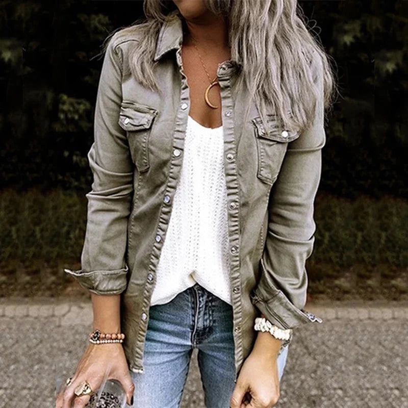Women's Raw Hem Relaxed Fit Denim Jacket