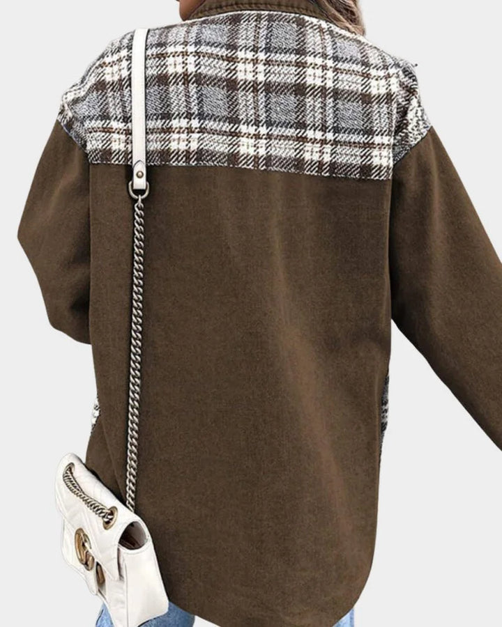 Women's Relaxed Denim Shacket – Plaid Contrast Panels