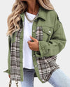 Women's Relaxed Denim Shacket – Plaid Contrast Panels