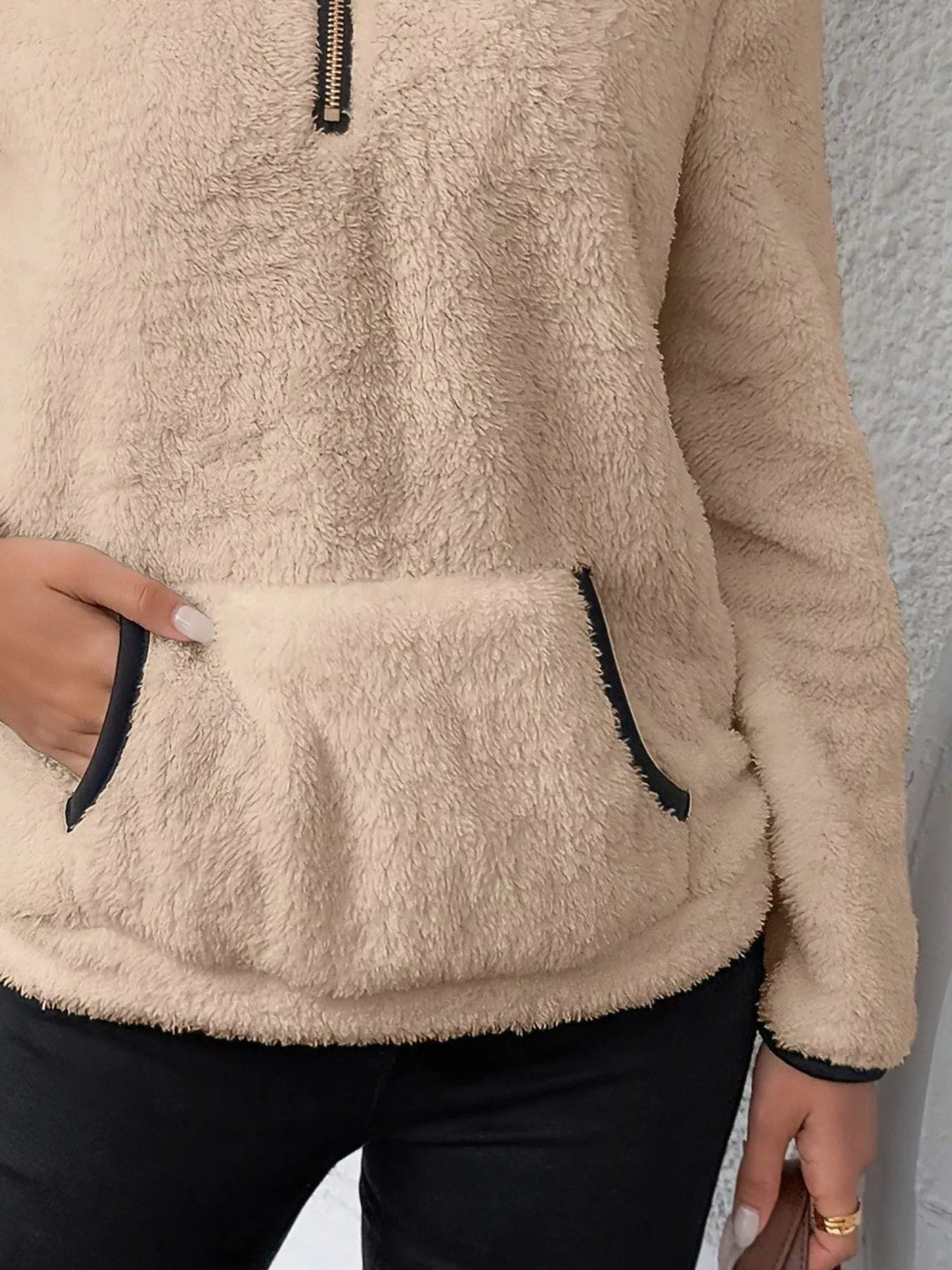 Women's Jumper – Sherpa Fleece Half-Zip Kangaroo Pocket