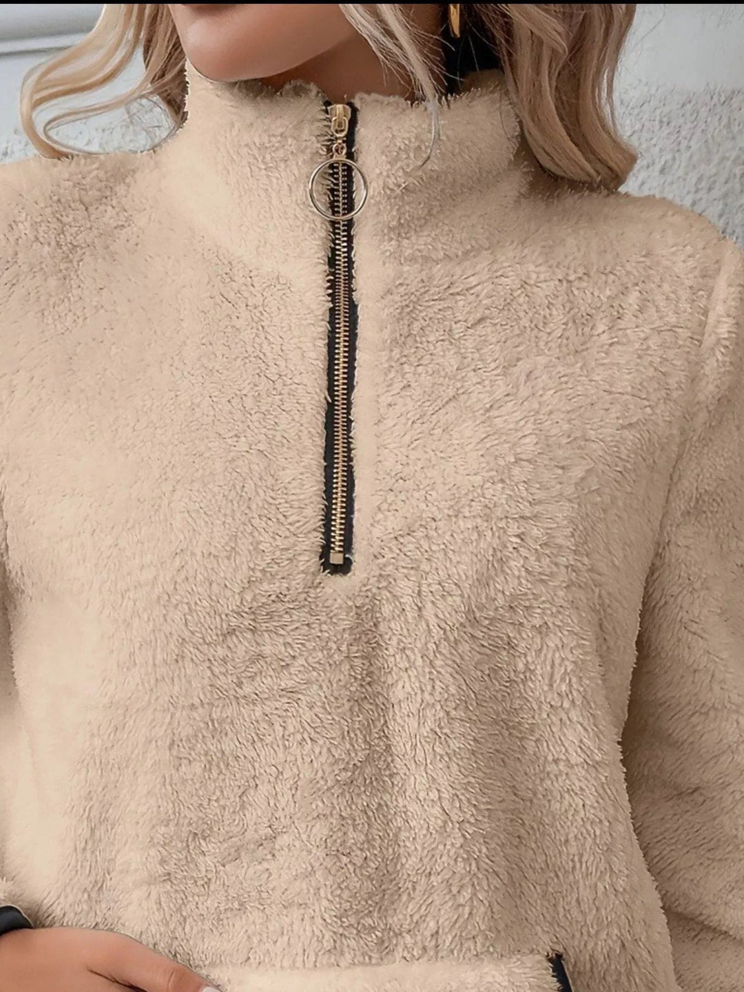 Women's Jumper – Sherpa Fleece Half-Zip Kangaroo Pocket