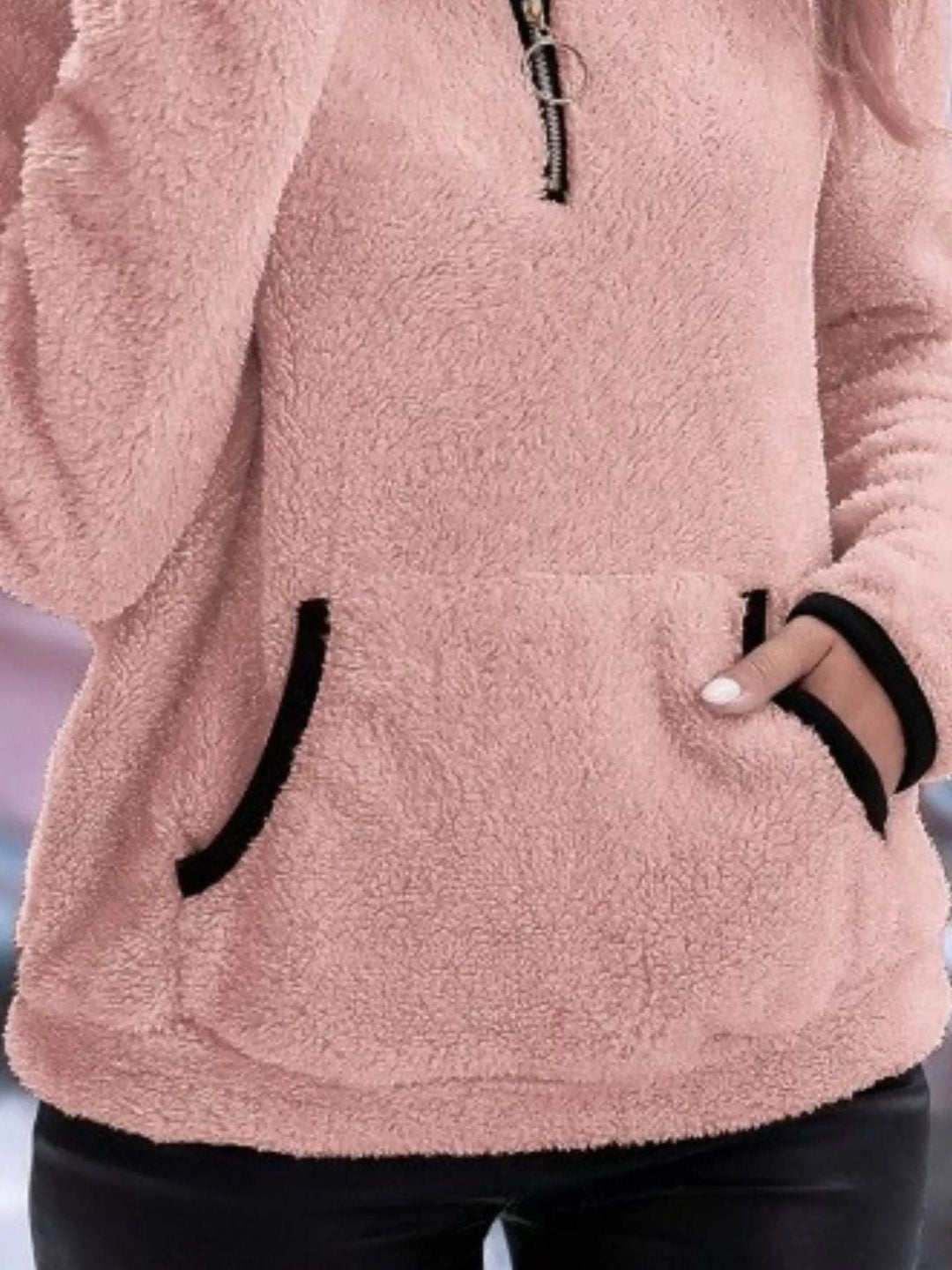 Women's Jumper – Sherpa Fleece Half-Zip Kangaroo Pocket