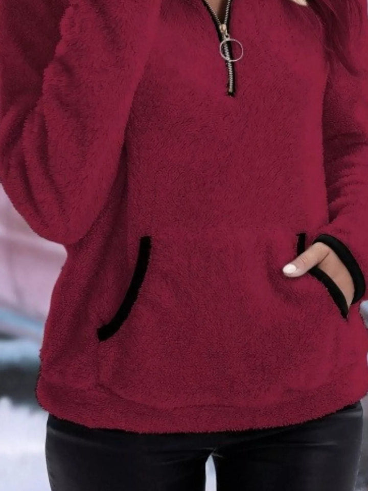 Women's Jumper – Sherpa Fleece Half-Zip Kangaroo Pocket
