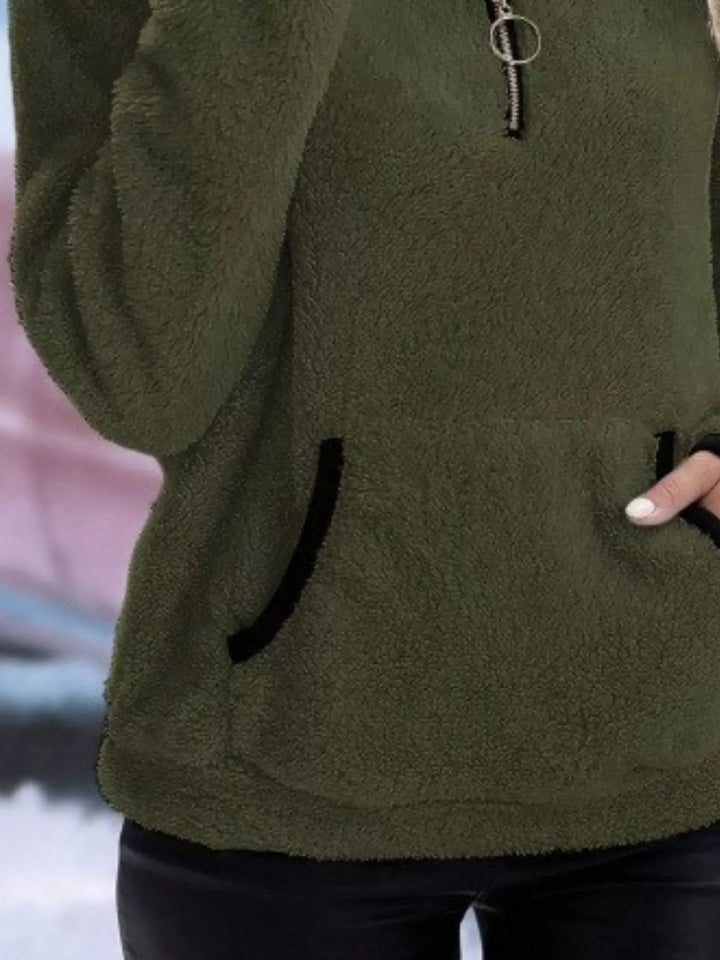 Women's Jumper – Sherpa Fleece Half-Zip Kangaroo Pocket