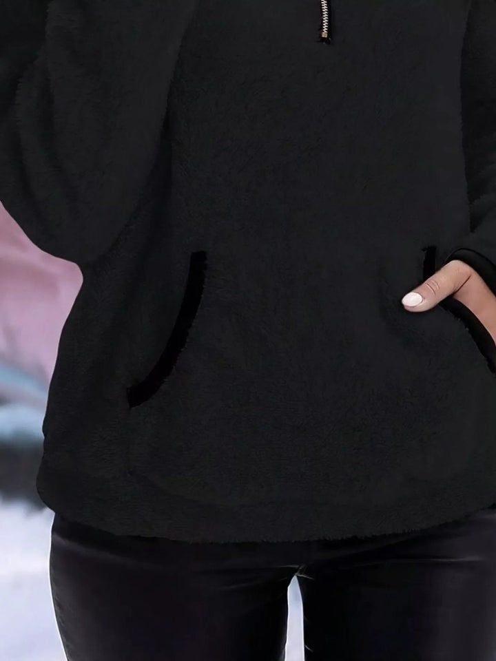 Women's Jumper – Sherpa Fleece Half-Zip Kangaroo Pocket