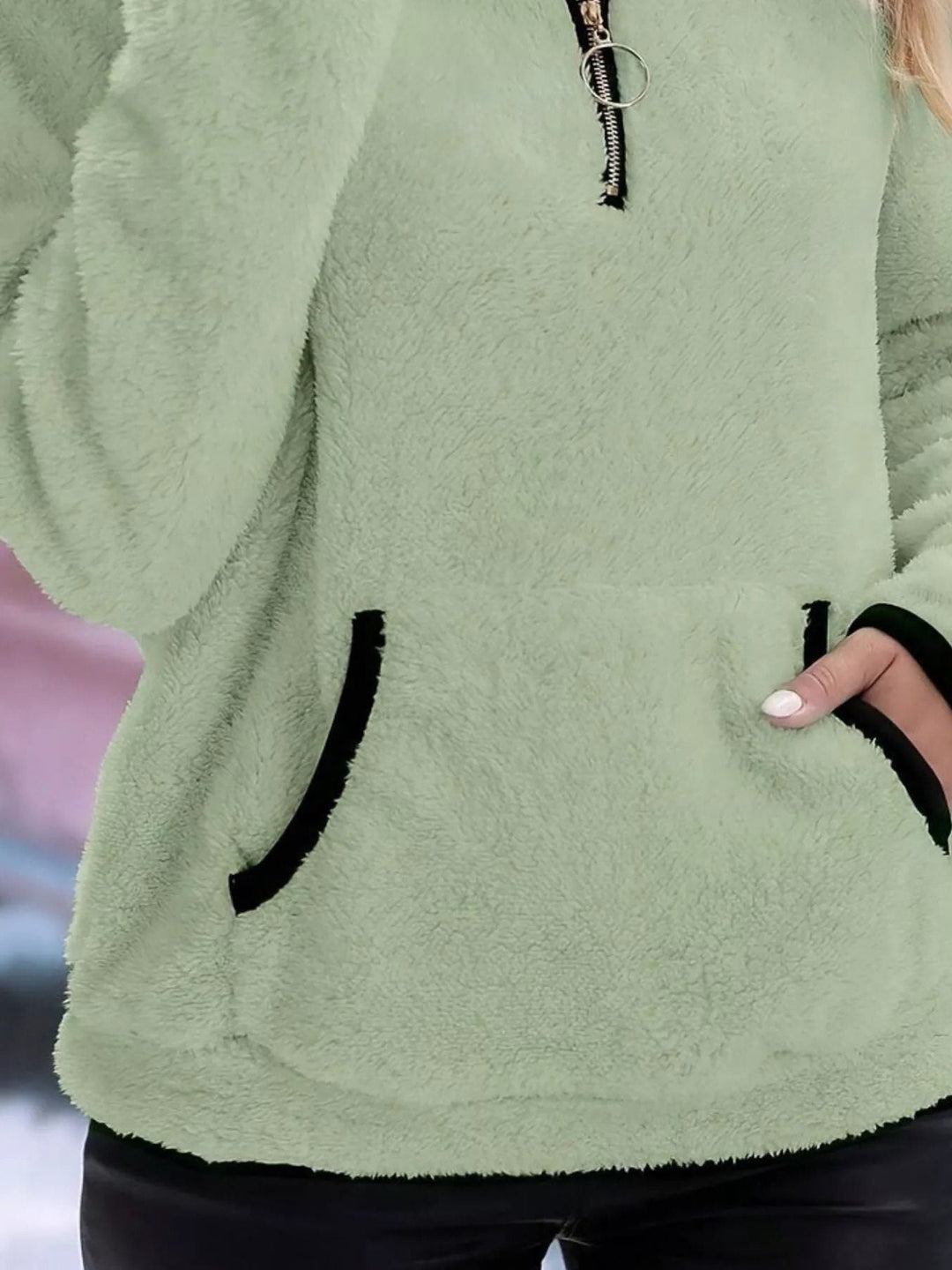 Women's Jumper – Sherpa Fleece Half-Zip Kangaroo Pocket