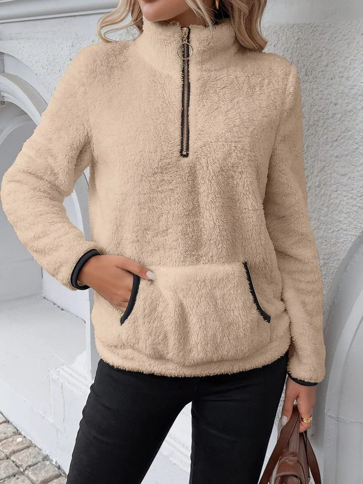 Women's Jumper – Sherpa Fleece Half-Zip Kangaroo Pocket