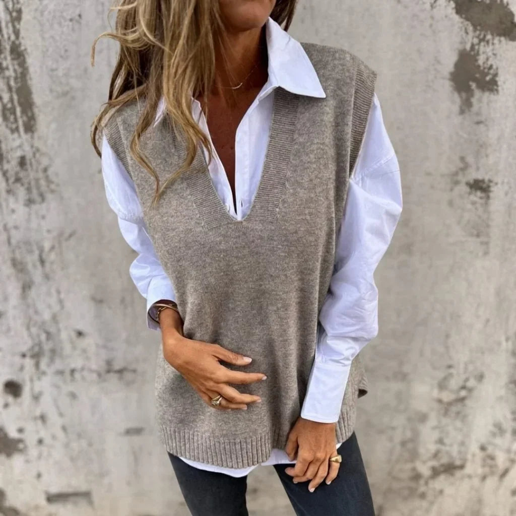 Women's Ribbed Knit Oversized Vest – V-Neck
