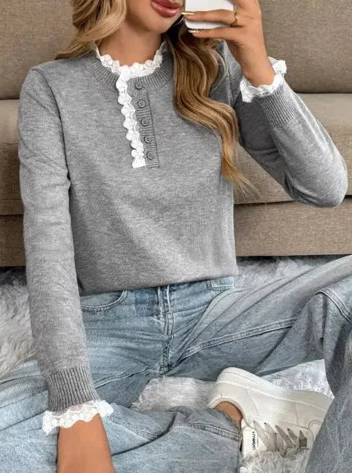 Women's Ribbed Knit Sweater – Crew Neck