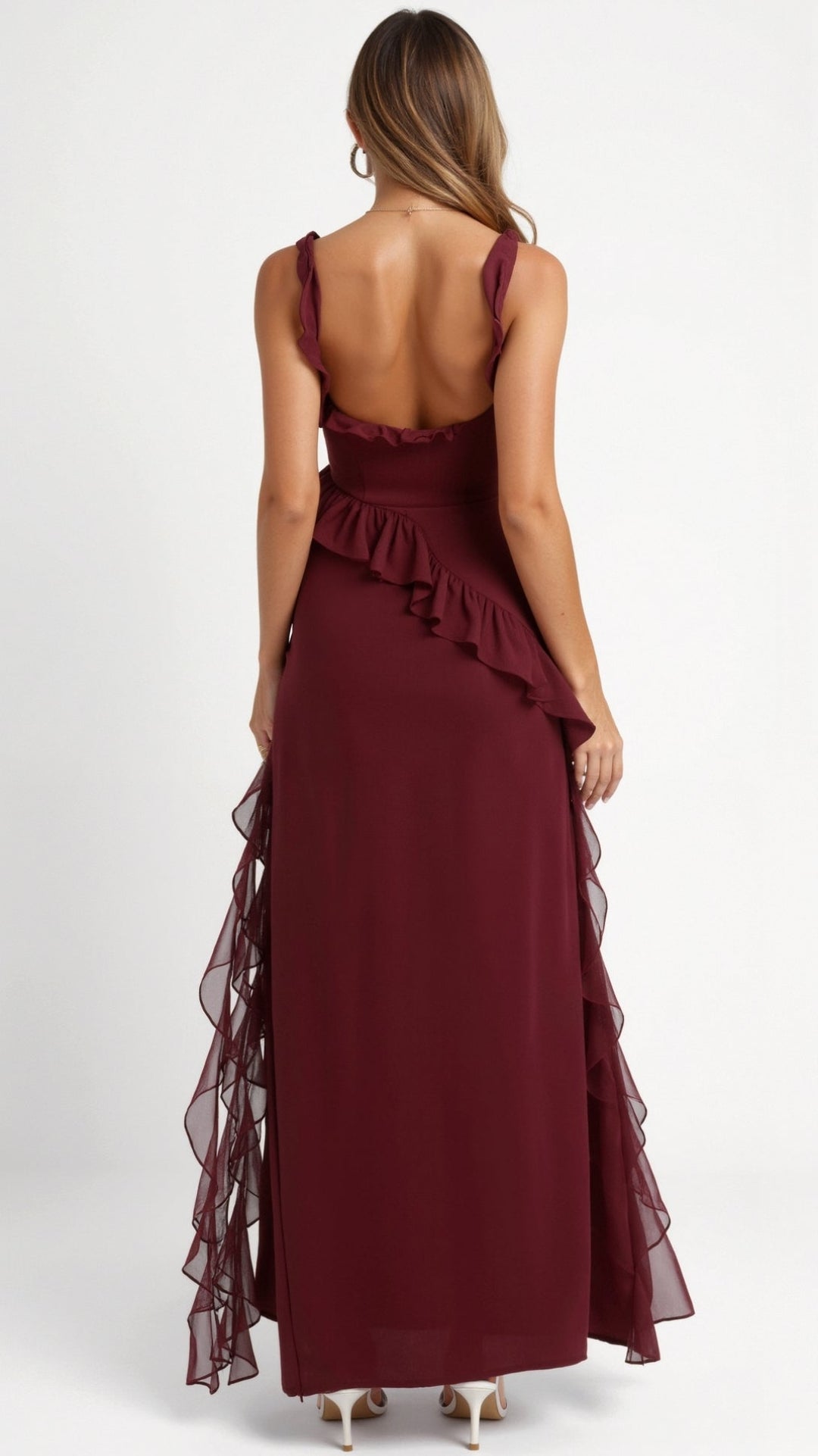 Women's Maxi Dress – Ruffle Party Front Slit
