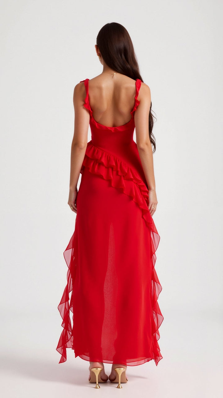 Women's Maxi Dress – Ruffle Party Front Slit