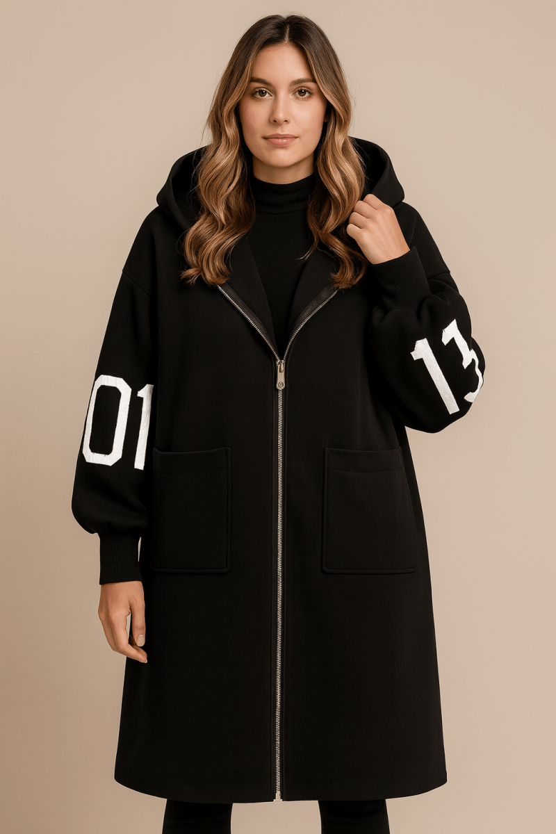 Women's Coat – Oversized Longline Hooded Wool-Look