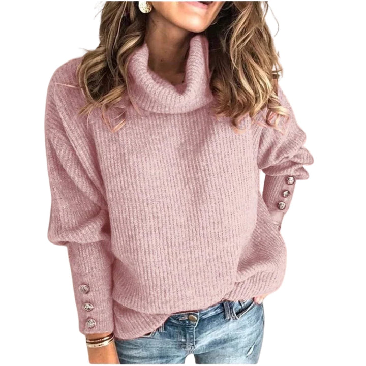 Women's Jumper – Ribbed Cowl-Neck Button-Cuff