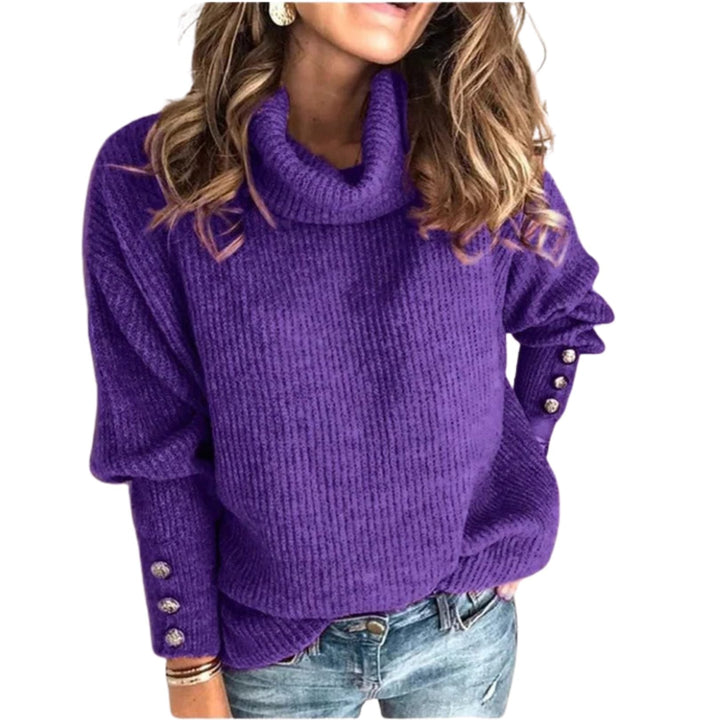 Women's Jumper – Ribbed Cowl-Neck Button-Cuff