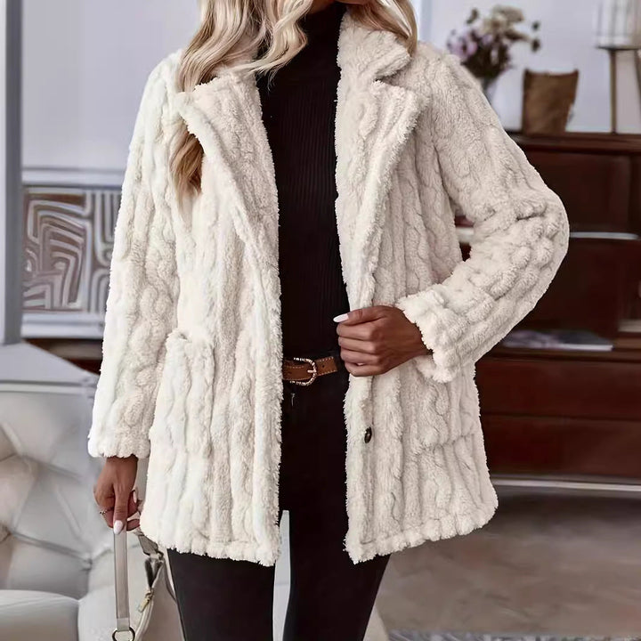 Women's Coat – Teddy Cable Texture Wide Collar