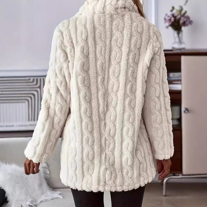 Women's Coat – Teddy Cable Texture Wide Collar