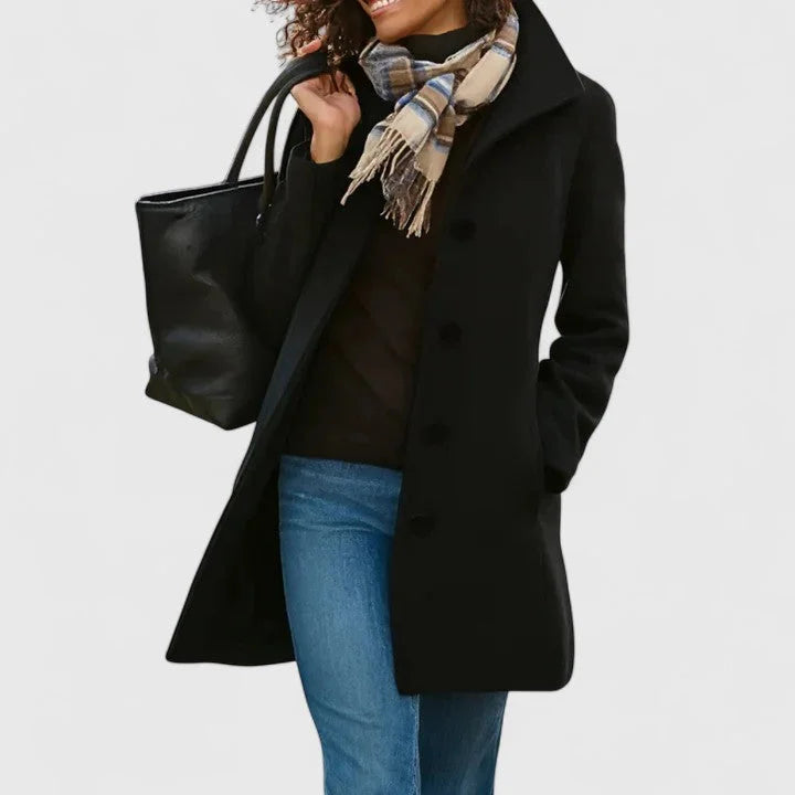 Women's Button-Front Notch Lapel Wool Coat – Welt Pockets