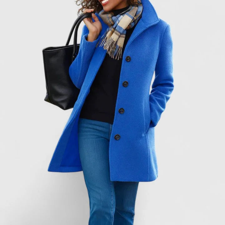 Women's Button-Front Notch Lapel Wool Coat – Welt Pockets