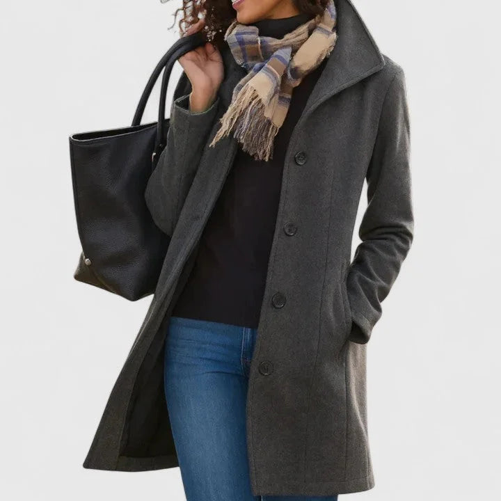 Women's Button-Front Notch Lapel Wool Coat – Welt Pockets