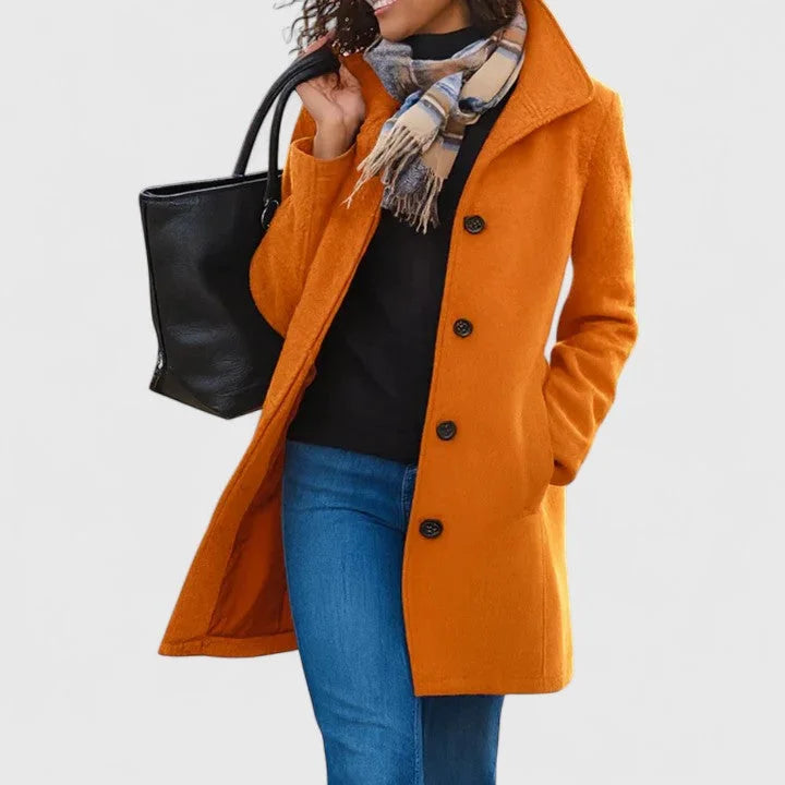 Women's Button-Front Notch Lapel Wool Coat – Welt Pockets