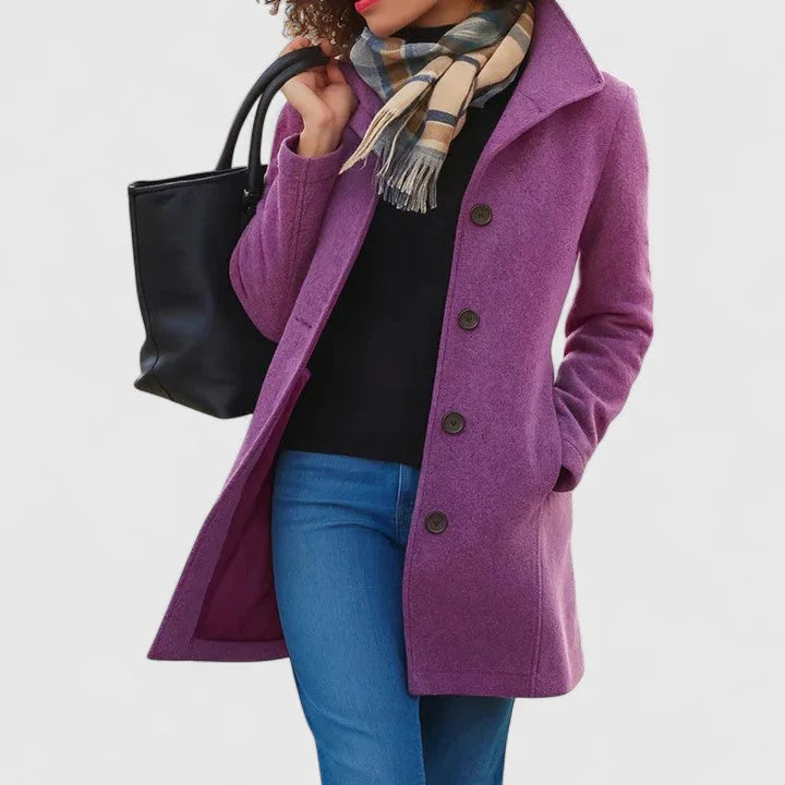 Women's Button-Front Notch Lapel Wool Coat – Welt Pockets