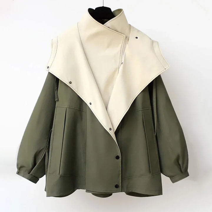 Women's Zip-Up Collared Jacket – Two-Tone Colourblock