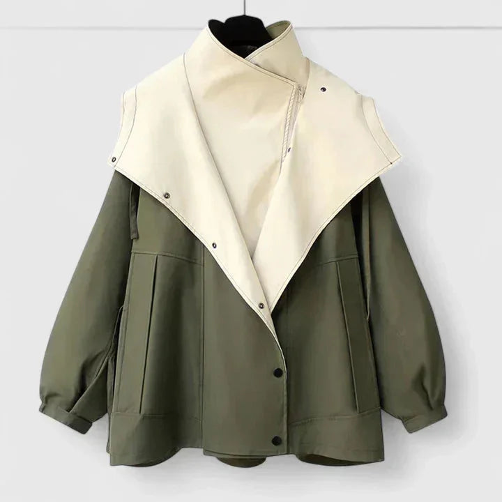 Women's Zip-Up Collared Jacket – Two-Tone Colourblock