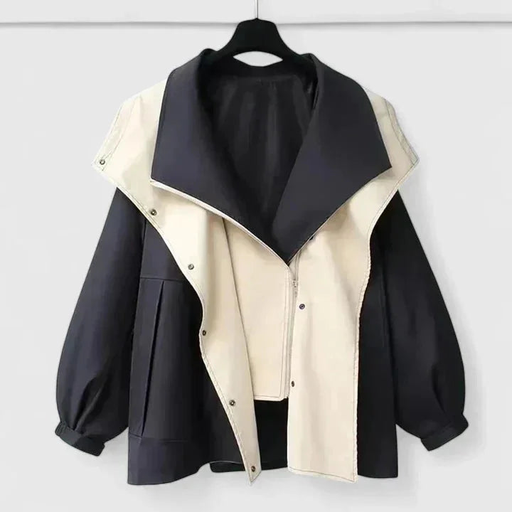 Women's Zip-Up Collared Jacket – Two-Tone Colourblock
