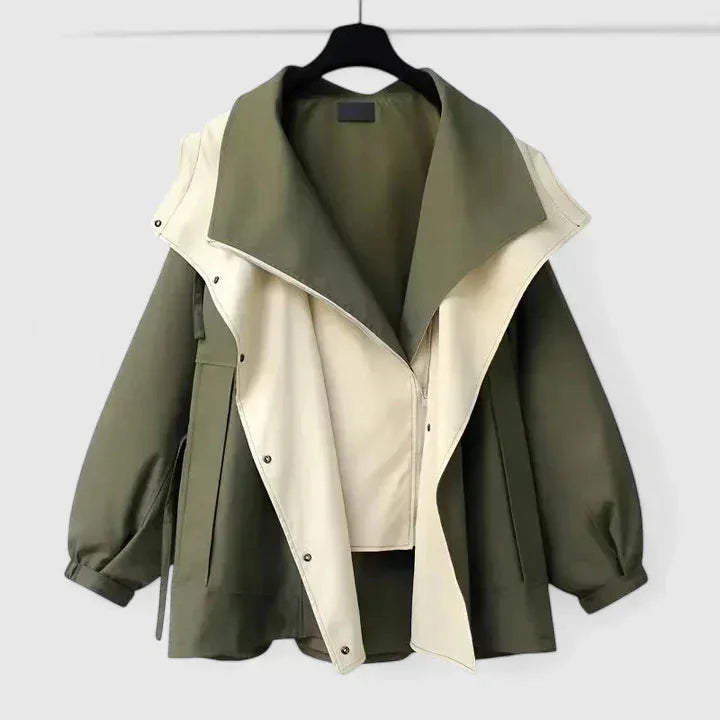 Women's Zip-Up Collared Jacket – Two-Tone Colourblock