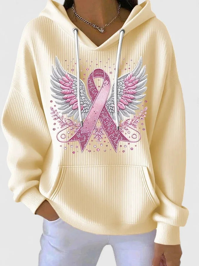 Women's Ribbed Hood Hoodie – Winged Ribbon Graphic