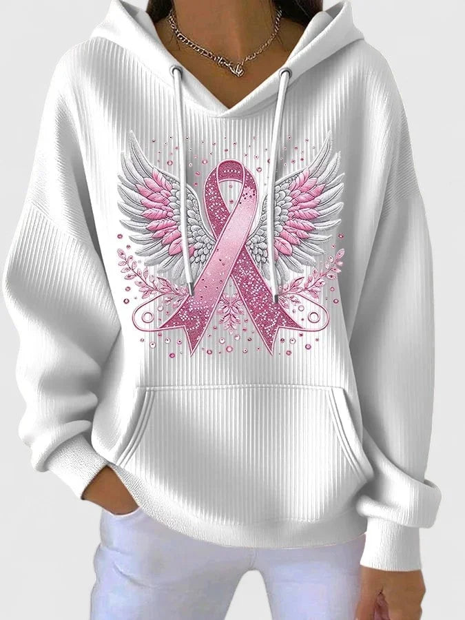 Women's Ribbed Hood Hoodie – Winged Ribbon Graphic
