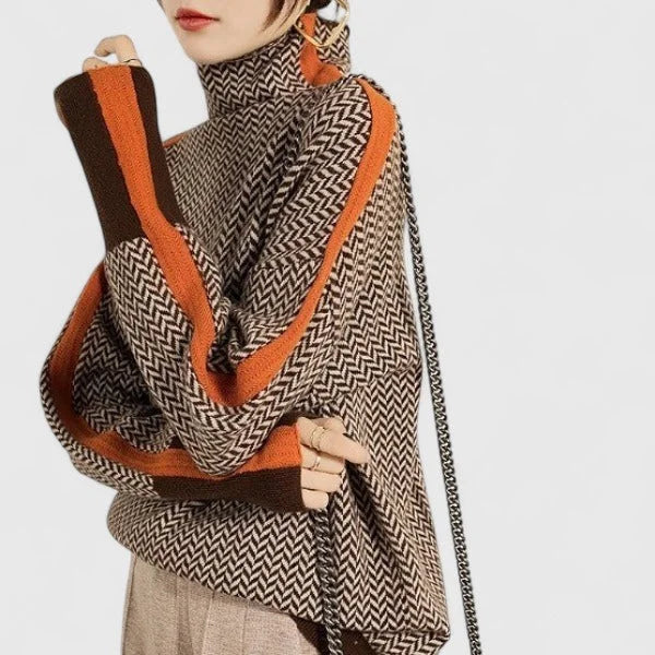 Women's High-Neck Contrast-Stripe Sweater