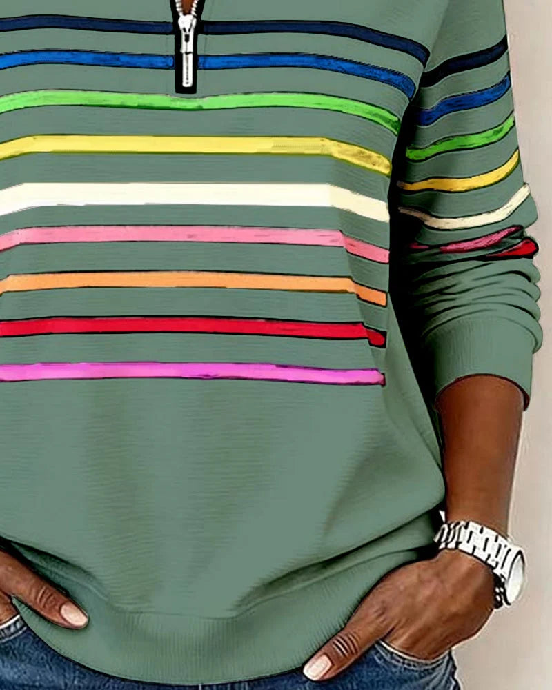 Women's Striped Half Zip Sweatshirt