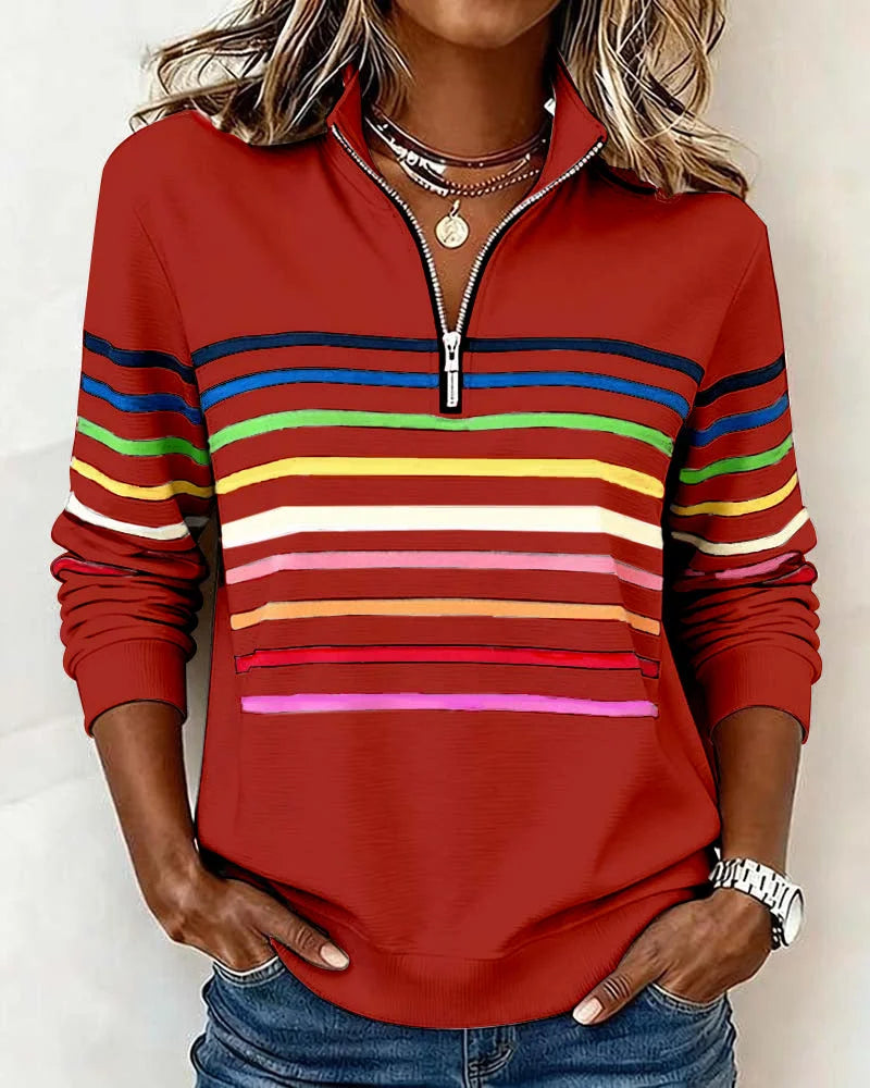 Women's Striped Half Zip Sweatshirt