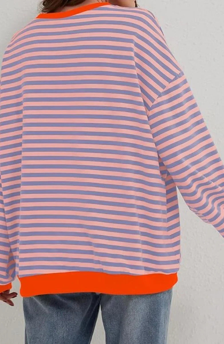 Women's Striped Oversized Pullover Sweater – Long Sleeves
