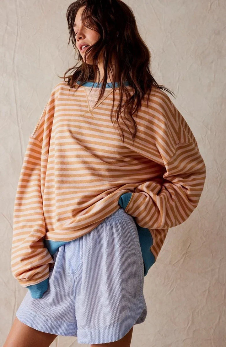 Women's Striped Oversized Pullover Sweater – Long Sleeves